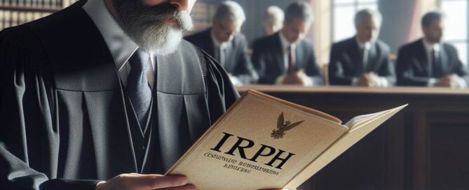 Un Juez, en una Gran Sala, analizando un documento titulado IRPH