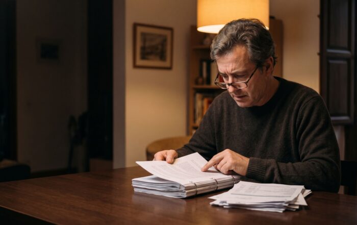 Consumidor revisando la escritura de su préstamo hipotecario en busca de la cláusula del seguro de vida de prima única